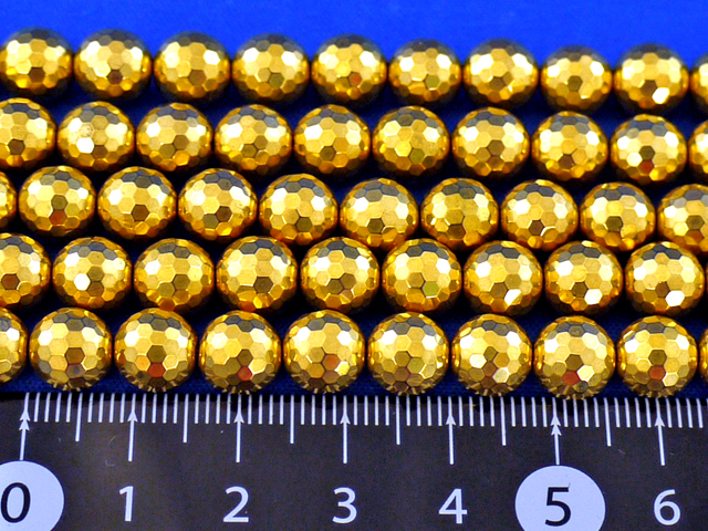 水晶に14金メッキ加工108面カット　6ミリ