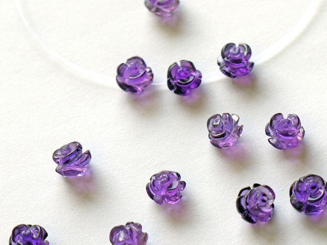 花の彫刻ビーズ　アメジスト　10ミリ　【bz-carving-amethyst-10】【定型外可】