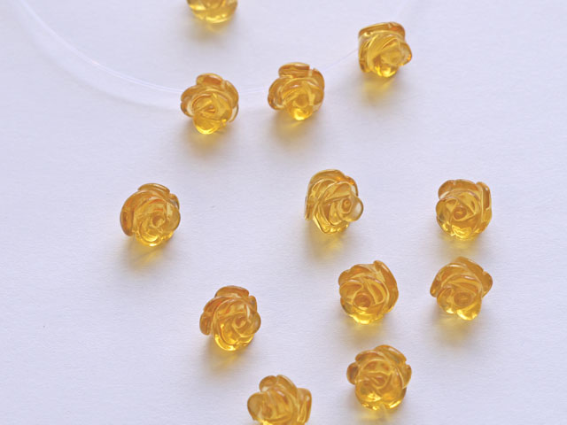 花の彫刻ビーズ　シトリン　10ミリ　【bz-carving-flower-citrine10】【定型外可】