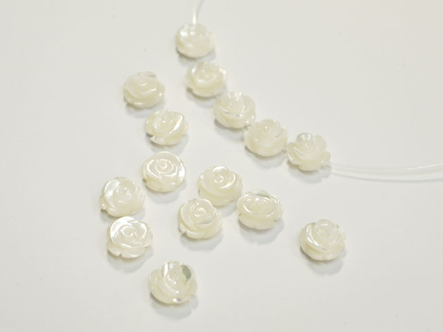 花の彫刻ビーズ　マザーオブパール　10ミリ　【bz-carving-flower-mop】【定型外可】