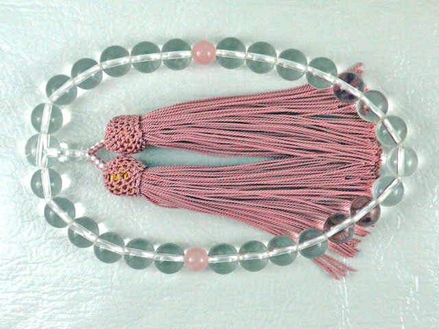 片手念珠 水晶とローズクオーツ 10ミリ玉 天然石・パワーストーン