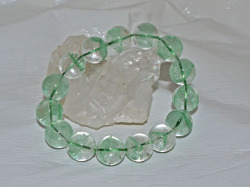 グリーンファントム水晶 15ミリ玉ブレスレット 内径19ｃｍ