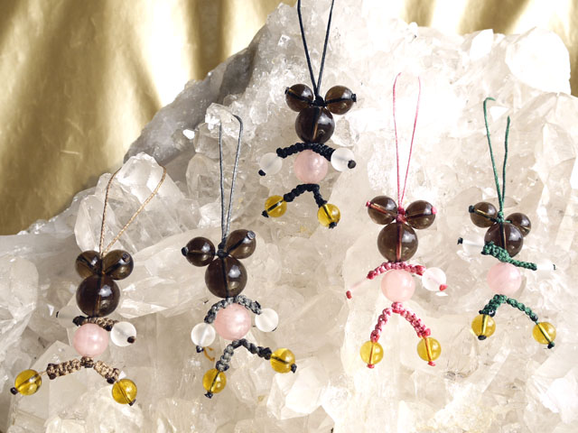 ネズミ型編み込みストラップ　(茶水晶バージョン)