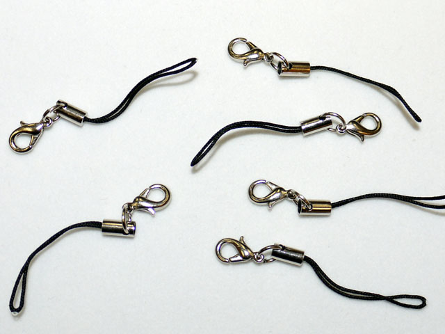 ストラップ用黒紐金具（カニカン付）　5組
