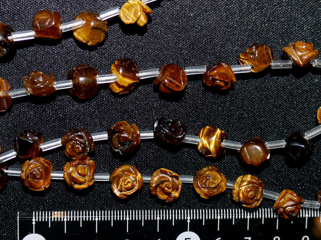 タイガーアイ　薔薇彫刻ビース　約幅10ミリ×8ミリ　【定型外可】