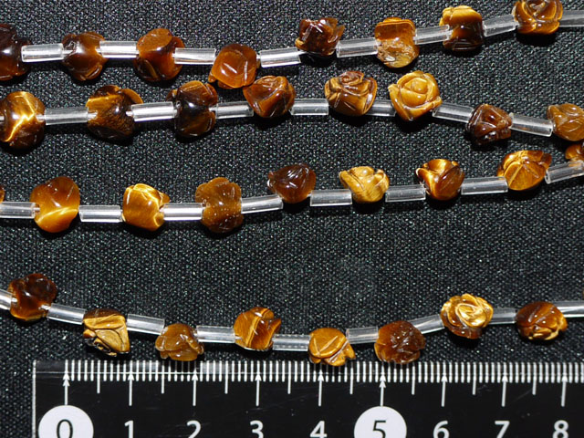 タイガーアイ　薔薇彫刻ビース　約幅8ミリ×6ミリ　【定型外可】