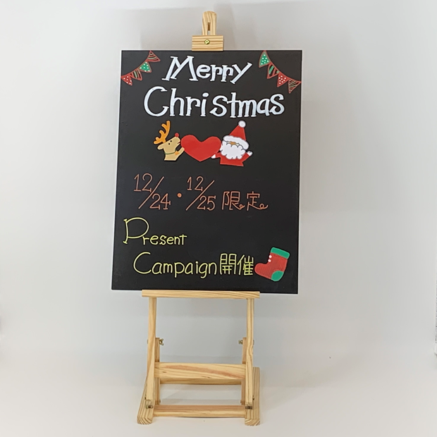 DSE-FM 木製卓上ディスプレイスモールイーゼル&木製黒板マーカーボード　450X600mm（光沢板面）
