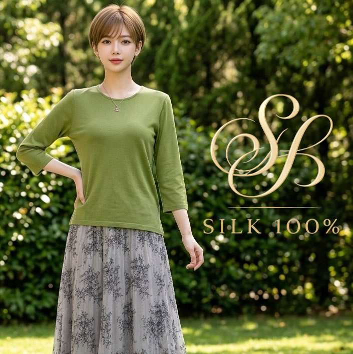 【薄い、暖かい、今欲しい】シルク100％長袖Ｔシャツ38％OFF【シンプルな着まわししやすい無地カラー】シルクだから着膨れせず暖か素材