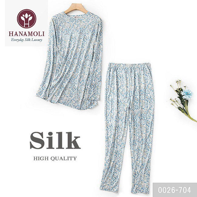 【HANAMOLI】シルク100％丸首パジャマ エチュード704【ポーチは付いてません】【35％OFF】