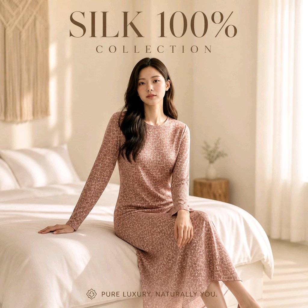 【シルク100％】長袖ワンピースネグリジェ 【35％OFF】【リラックスタイムのアイテムに】806807