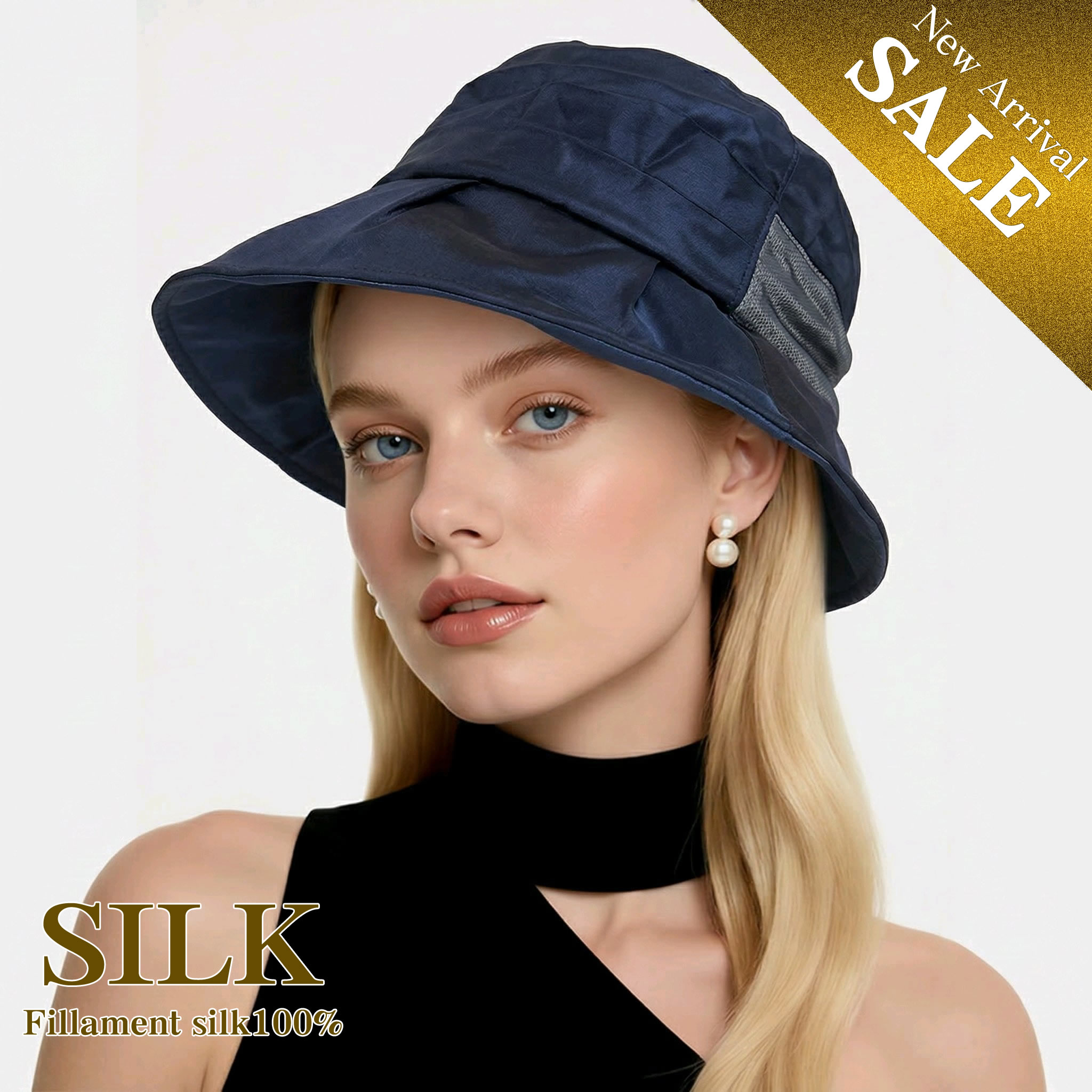 シルク100％ 上品なバックリボンがアクセントなシルク帽子【3カラー40％OFF】シルクで紫外線対策に