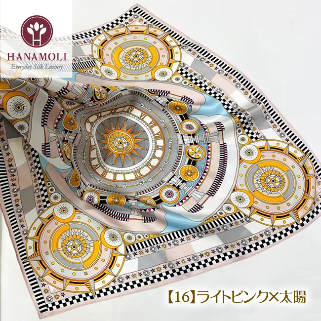 美しい光沢が贅沢なシルク100%サテンスカーフ【68cm×68cm】大きめサイズなので1枚で華やかに【35％OFF】