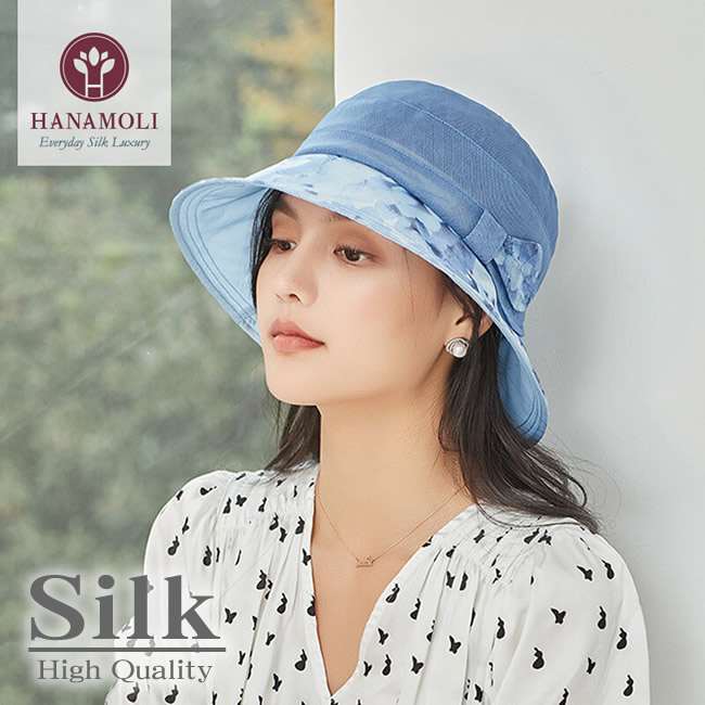 同色の花模様をつばにあしらわれたシルクの帽子【3カラー】【9413】程よいつばの長さがかぶりやすい