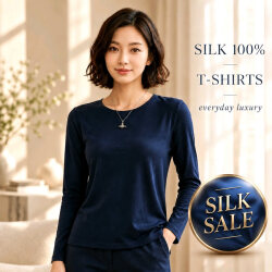 【薄い、暖かい、今欲しい】シルク100％長袖Ｔシャツ38％OFF【シンプルな着まわししやすい無地カラー】シルクだから着膨れせず暖か素材