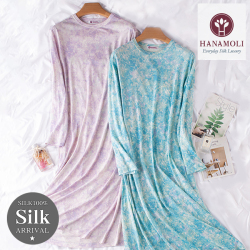 【シルク100％】長袖ワンピースネグリジェ ２カラー【35％OFF】【リラックスタイムのアイテムに】