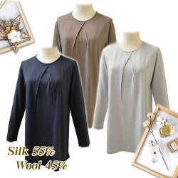 ゆったり着心地チュニック【シルク55％ ウール45％】 お尻が隠れる丈【48%OFF】