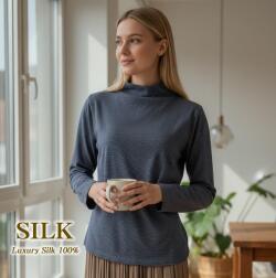 ルーズボトルネックカットソー【55％OFF】なめらかなフィラメントシルク100％長袖カットソー【シックなアースカラー】