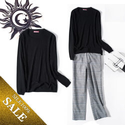 【最終価格】前身頃模様編みニットシルク100％丸首セーター【53％OFF】半額以下【カラー不揃い】  首元が綺麗に見えるラウンドネック