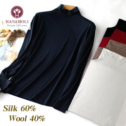 薄くてもあったか【シルク60%ウール40%】シンプルボトルネック長...