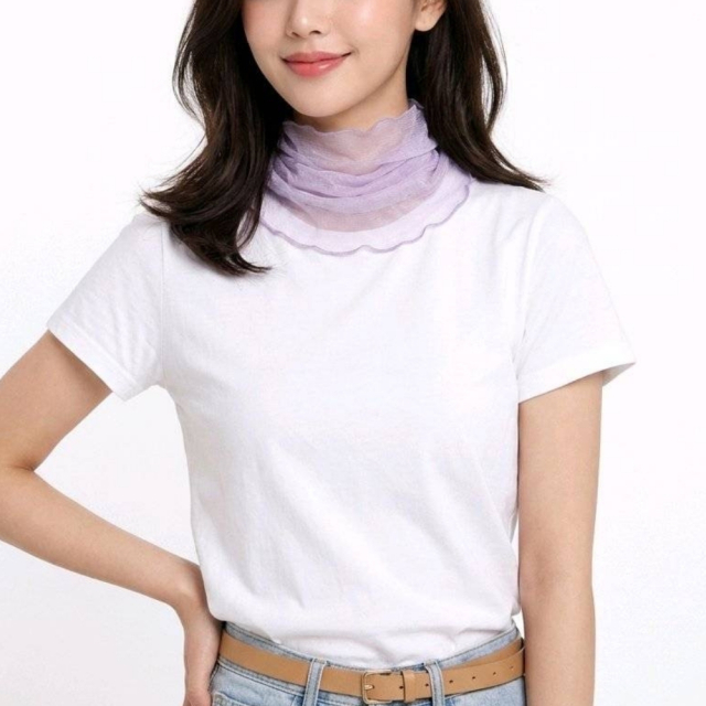 シルク100％ダブルフロントデザインネックカバー【4color】無地と柄の