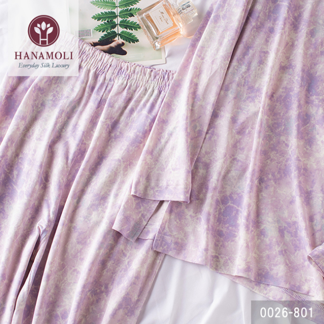 HANAMOLI】シルク100％丸首パジャマ 2カラー【ポーチは付いてません