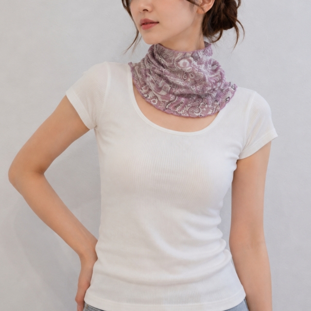 シルク100％ダブルフロントデザインネックカバー【4color】無地と柄の