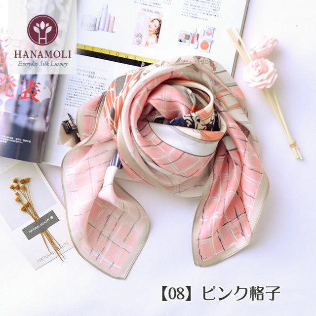 新品未使用★イビザスカーフ★SILK100% 美しい光沢が贅沢なシルク100%サテンスカーフ【68cm×68cm