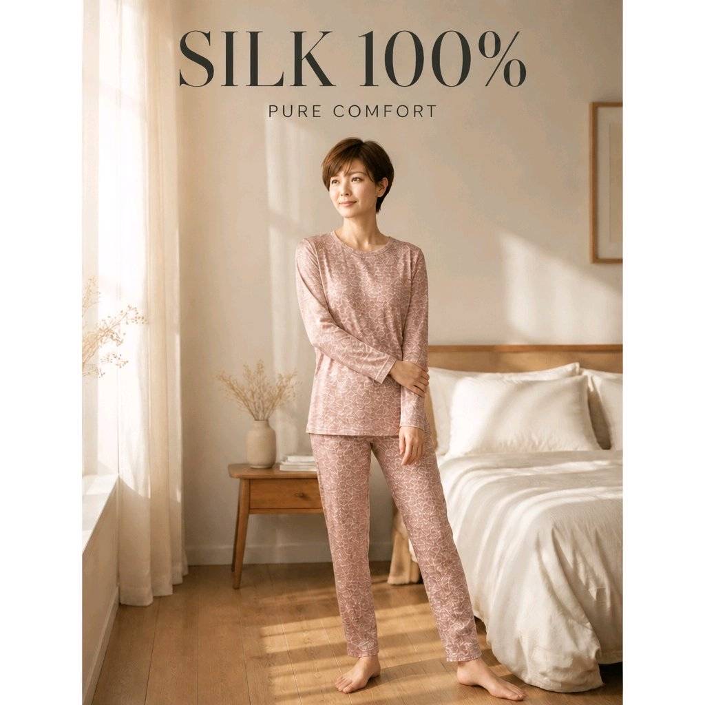New【HANAMOLI】シルク100％丸首パジャマ 【ポーチは付いてません】【34％OFF】806807