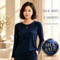 【薄い、暖かい、今欲しい】シルク100％長袖Ｔシャツ38％OFF【シンプルな着まわししやすい無地カラー】シルクだから着膨れせず暖か素材