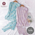 【HANAMOLI】シルク100％丸首パジャマ 2カラー【ポーチは付いてません】【34％OFF】