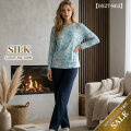 【HANAMOLI】シルク100％丸首パジャマ【無地ズボンのワンマイルウエア】【ポーチは付いてません】【35％OFF】801-802