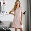 【シルク100％】婦人シルクニット半袖ワンピース【ルームウェア】2カラー