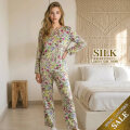 婦人ニットシルク丸首パジャマ ボタニカルフラワー【シルク100％】シルクジャージー生地の軽やか素材
