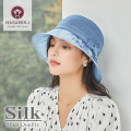 同色の花模様をつばにあしらわれたシルクの帽子【3カラー】【9413】程よいつばの長さがかぶりやすい