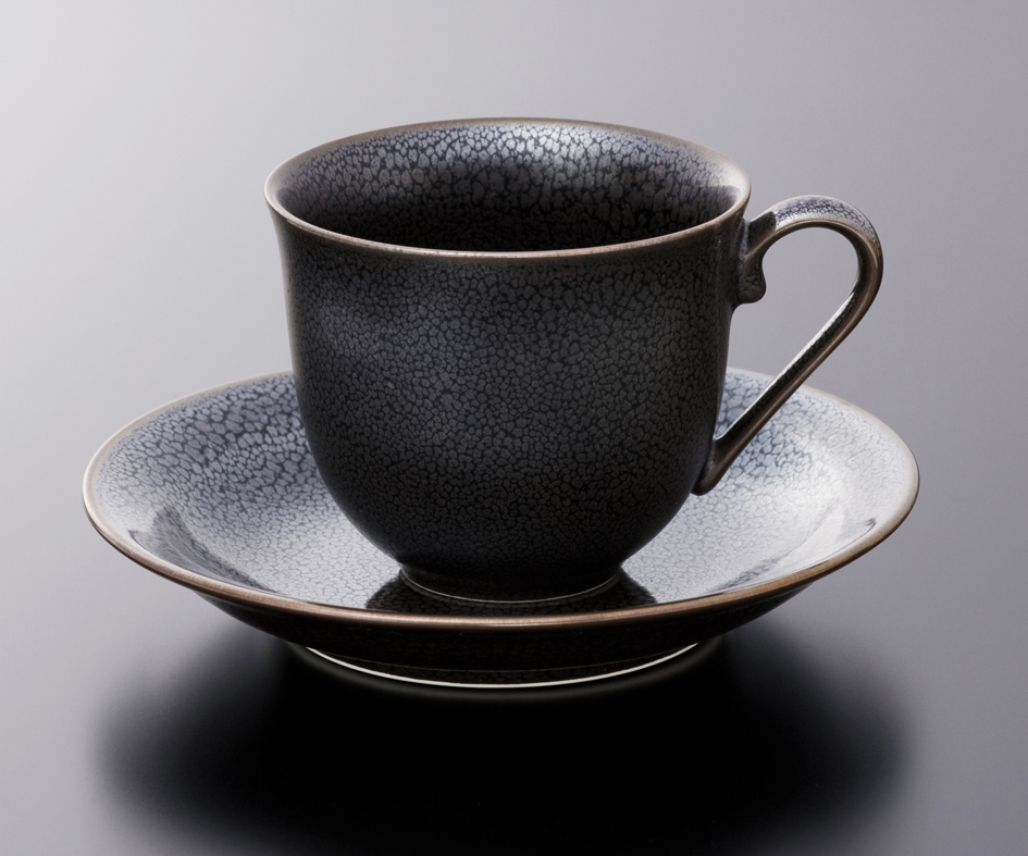 油滴天目珈琲碗（銀）-新-（真右ェ門窯）桐箱付