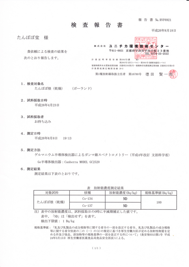 放射性物質検査の結果