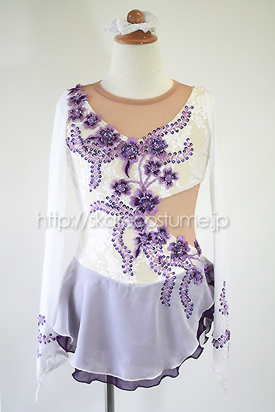 フィギュア衣装 FRY-150白＆パープル スケートコスチュームDD 