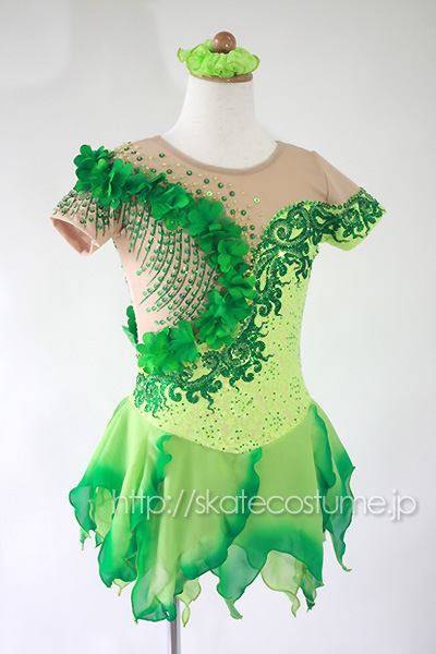 フィギュアスケート衣装 FRY-222ライムグリーン スケートコスチュームDD