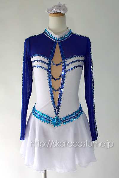 フィギュアスケート衣装 FRY-257白xブルー スケートコスチュームDD