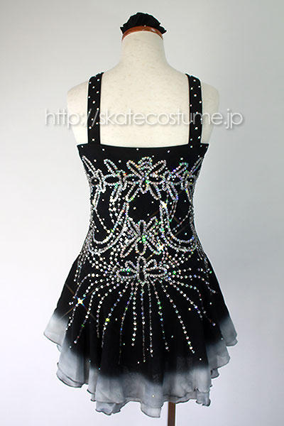 大会　衣装　キラキラ フィギュアスケート衣装 FRY-322黒xシルバー スケートコスチュームDD
