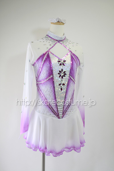 フィギュアスケート衣装 FRY-40白～パープル スケートコスチュームDD 