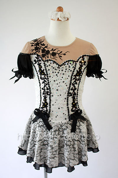 フィギュアスケート衣装 GRC-038白x黒 【スケートコスチュームDD】 