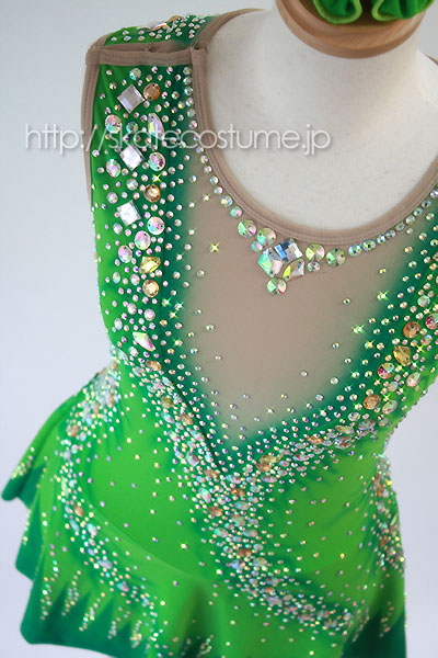 フィギュアスケート衣装 グリーン 緑 VCT-003 スケートコスチュームDD