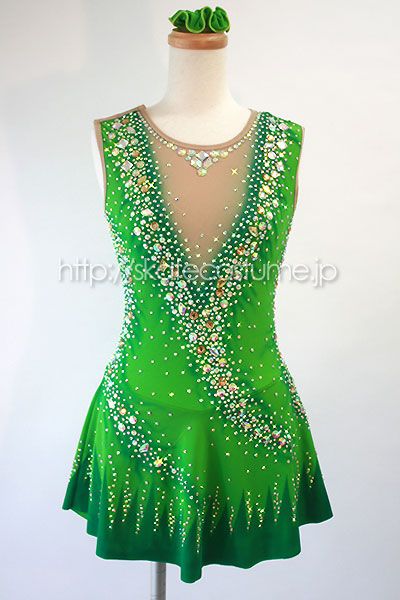 フィギュアスケート衣装 グリーン 緑 Vct 003 スケートコスチュームdd