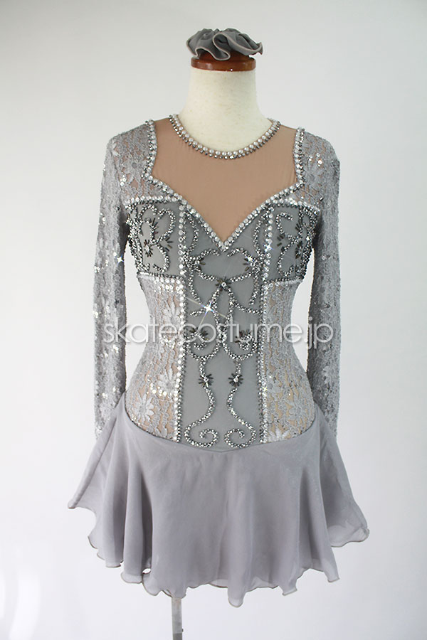 フィギュアスケート衣装 VCT-013グレー スケートコスチュームDD 