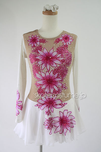 フィギュアスケート衣装 VCT-020ホワイトxホットピンク スケート  