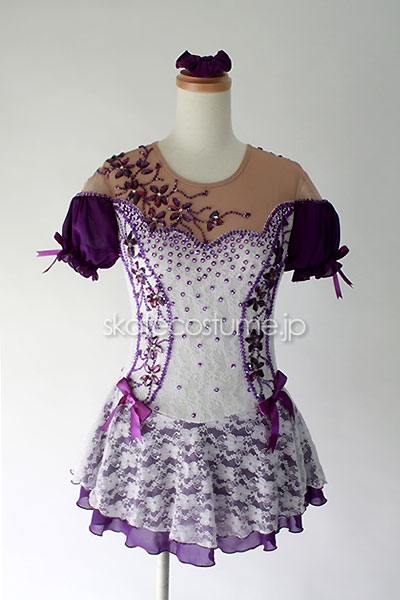 フィギュアスケート衣装 Vct 030ホワイトx紫 スケートコスチュームdd