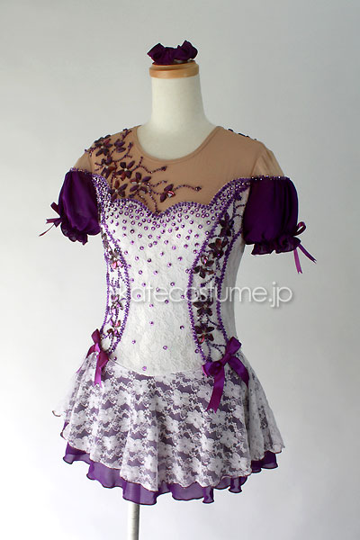 フィギュアスケート衣装 Vct 030ホワイトx紫 スケートコスチュームdd