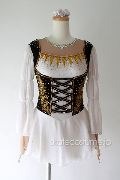 フィギュアスケート衣装 ホワイトxゴールド Vct 035 スケートコスチュームdd