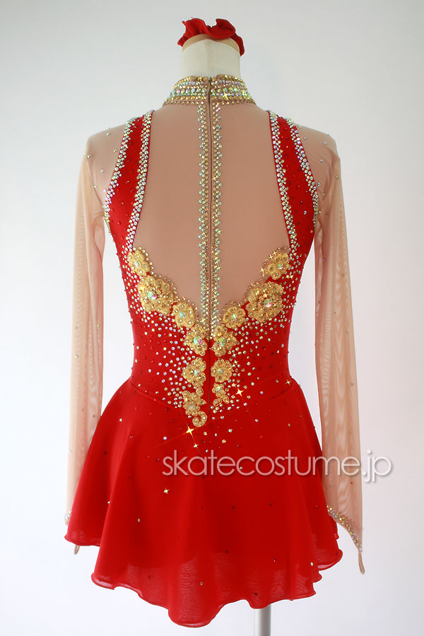 フィギュアスケートコスチューム Vct 041赤xゴールド スケートコスチュームdd